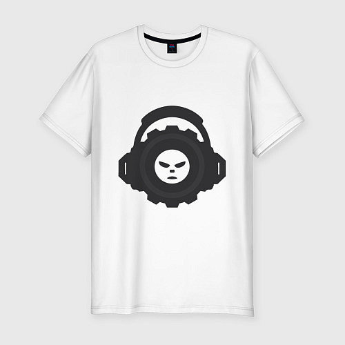 Мужская slim-футболка Логотип c лицом и шестернёй в наушниках / Белый – фото 1