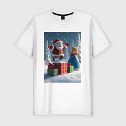 Футболка slim-fit Дед Морозио и Принцесса Снегурочка: c подарками в, цвет: белый