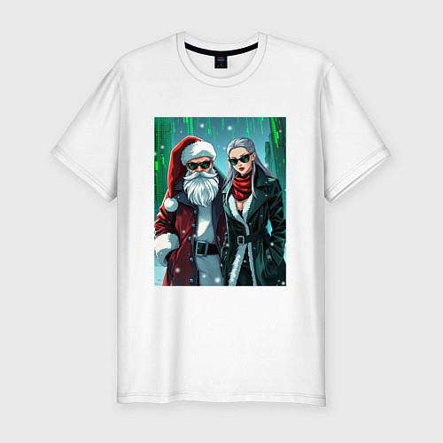 Мужская slim-футболка Дед Морознео и Тригурочка: Цифровая Зима / Белый – фото 1