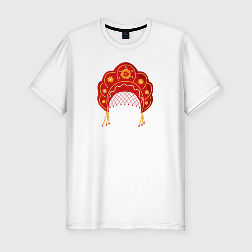 Мужская slim-футболка Старинный русский головной убор кокошник / Белый – фото 1