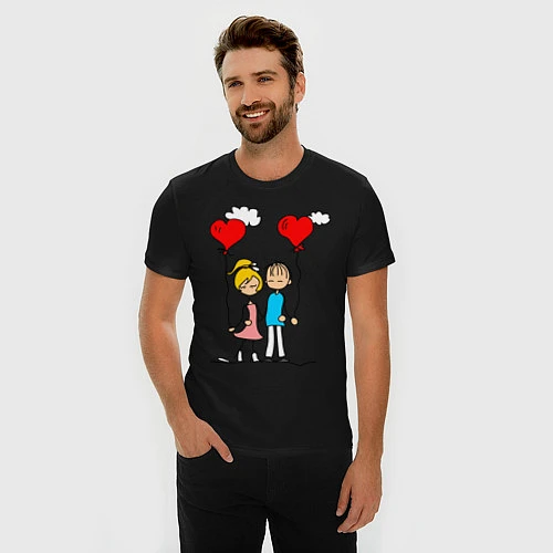 Мужская slim-футболка Влюбленная пара / Черный – фото 3