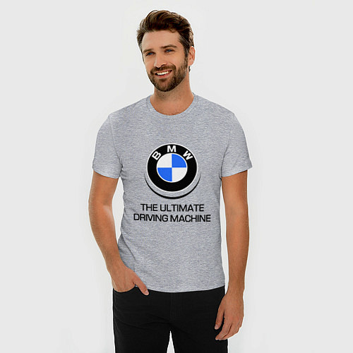 Мужская slim-футболка BMW Driving Machine / Меланж – фото 3