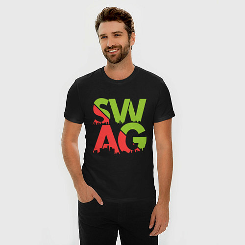 Мужская slim-футболка City SWAG / Черный – фото 3
