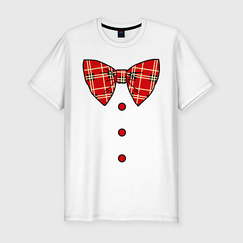 Мужская slim-футболка Галстук бабочка в клетку (красный) / Белый – фото 1