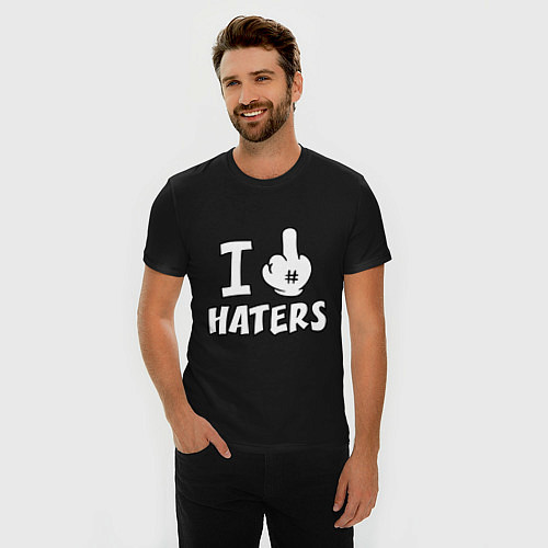 Мужская slim-футболка I f@ck haters / Черный – фото 3
