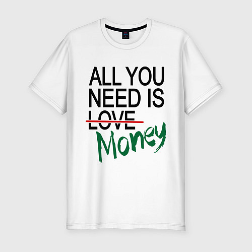 Мужская slim-футболка All you need is money / Белый – фото 1