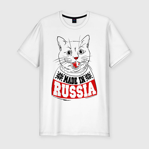 Мужская slim-футболка Made in Russia: киса / Белый – фото 1