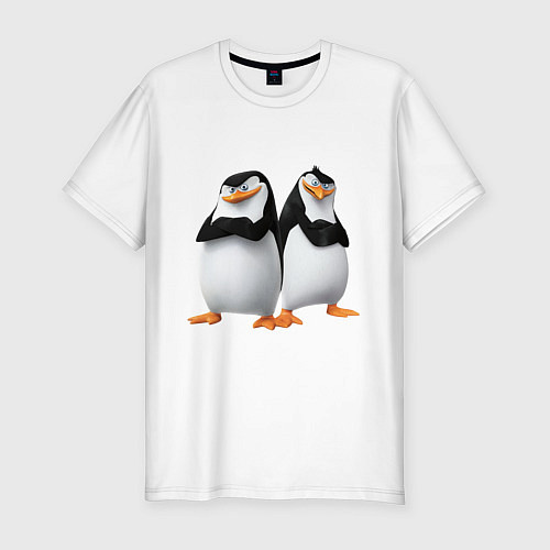Мужская slim-футболка Пингвины Мадагаскара / Белый – фото 1