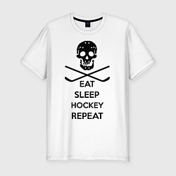 Футболка slim-fit Eat sleep hockey repeat, цвет: белый