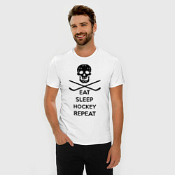 Футболка slim-fit Eat sleep hockey repeat, цвет: белый — фото 2