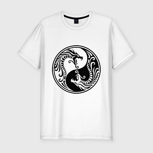 Мужская slim-футболка Два дракона Инь Янь / Белый – фото 1