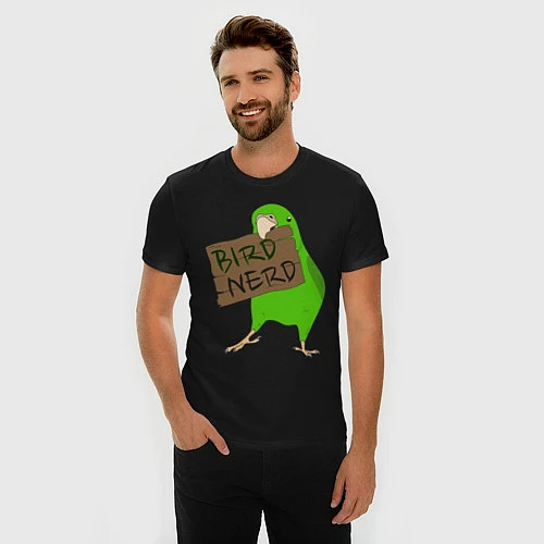 Мужская slim-футболка Bird Nerd / Черный – фото 3