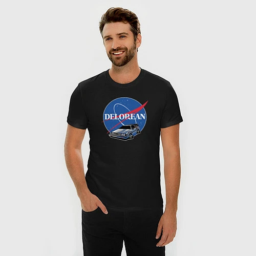 Мужская slim-футболка Delorean Space / Черный – фото 3