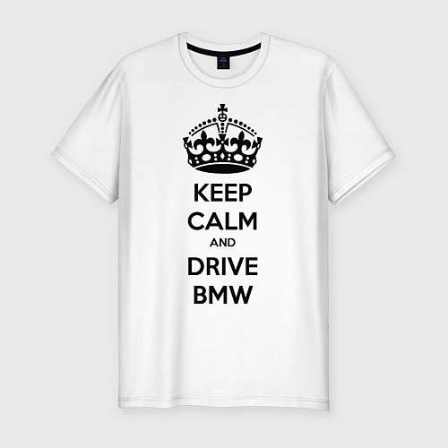 Мужская slim-футболка Keep Calm & Drive BMW / Белый – фото 1