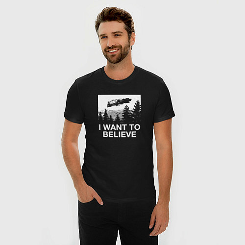 Мужская slim-футболка BttF: I Want bo believe / Черный – фото 3