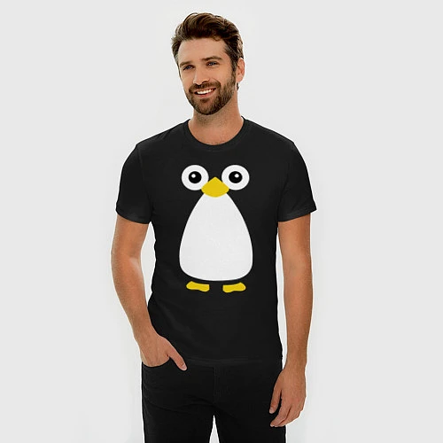 Мужская slim-футболка Сумасшедший пингвин / Черный – фото 3