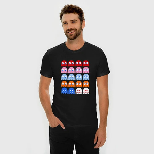 Мужская slim-футболка Pac-Man Monsters / Черный – фото 3