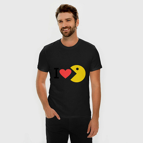 Мужская slim-футболка I love Packman / Черный – фото 3