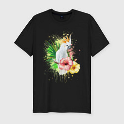 Мужская slim-футболка Какаду с цветами