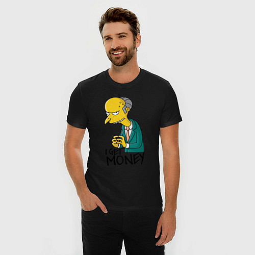 Мужская slim-футболка Mr. Burns: I get money / Черный – фото 3
