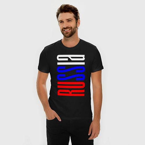 Мужская slim-футболка Russia Tricolor / Черный – фото 3