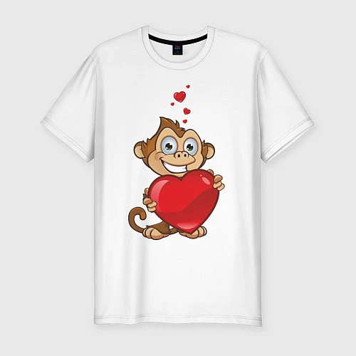Мужская slim-футболка Обезьянка с сердцем / Белый – фото 1