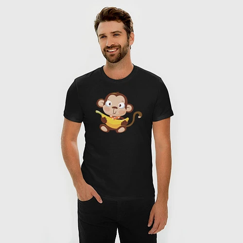 Мужская slim-футболка Обезьянка с бананом / Черный – фото 3