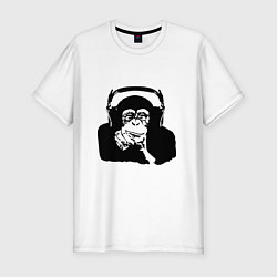 Футболка slim-fit Обезьяна в наушниках, цвет: белый