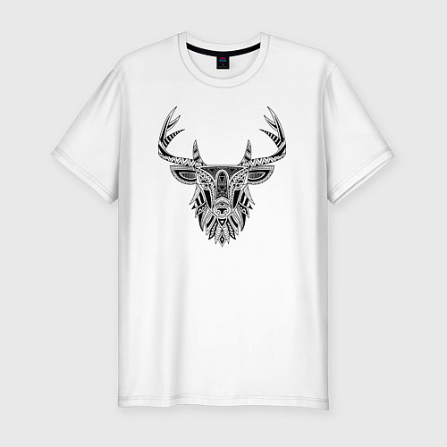 Мужская slim-футболка Расписной олень / Белый – фото 1