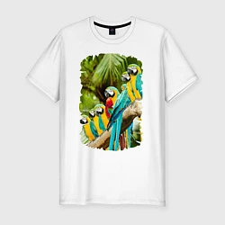 Мужская slim-футболка Экзотические попугаи