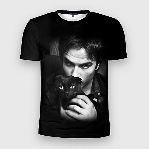 Мужская спорт-футболка Деймон Сальваторе с котом / 3D-принт – фото 1