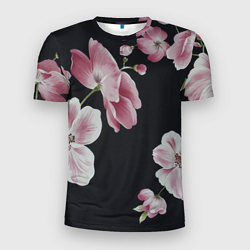 Мужская спорт-футболка Цветы на черном фоне / 3D-принт – фото 1
