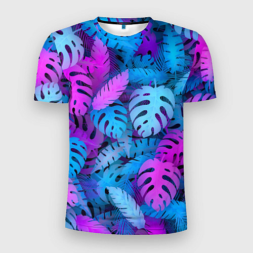 Мужская спорт-футболка Сине-розовые тропики / 3D-принт – фото 1