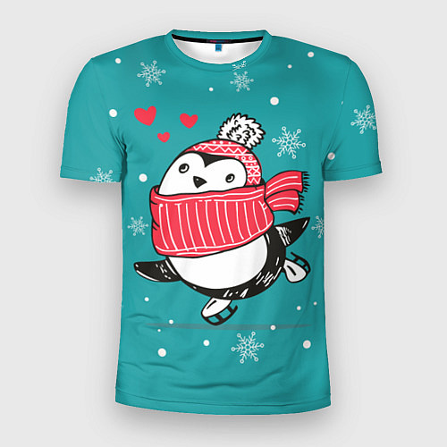 Мужская спорт-футболка Пингвинчик на коньках / 3D-принт – фото 1
