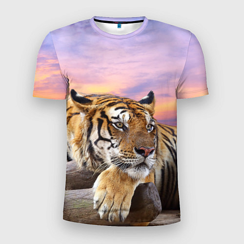 Мужская спорт-футболка Тигр на закате / 3D-принт – фото 1