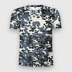 Мужская спорт-футболка Камуфляж зимний: синий/черный