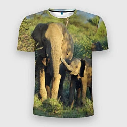 Мужская спорт-футболка Семья слонов в природе
