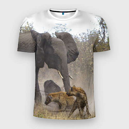 Мужская спорт-футболка Гиены охотятся на слона / 3D-принт – фото 1