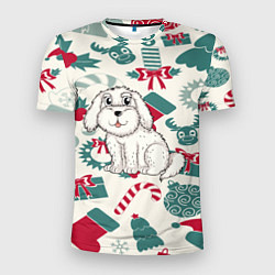 Мужская спорт-футболка Новогодний щенок