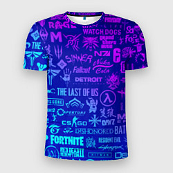 Футболка спортивная мужская Неоновые геймерские лого, цвет: 3D-принт