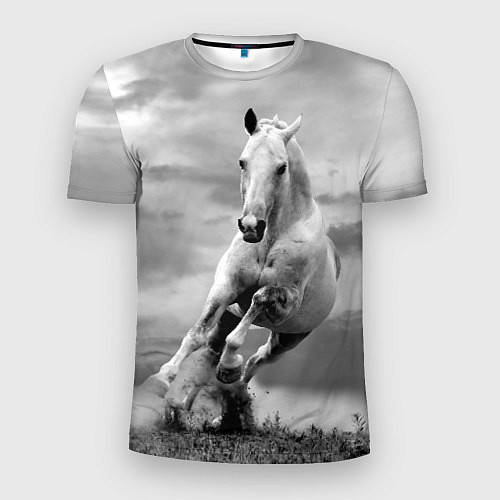 Мужская спорт-футболка Белая лошадь в степи / 3D-принт – фото 1