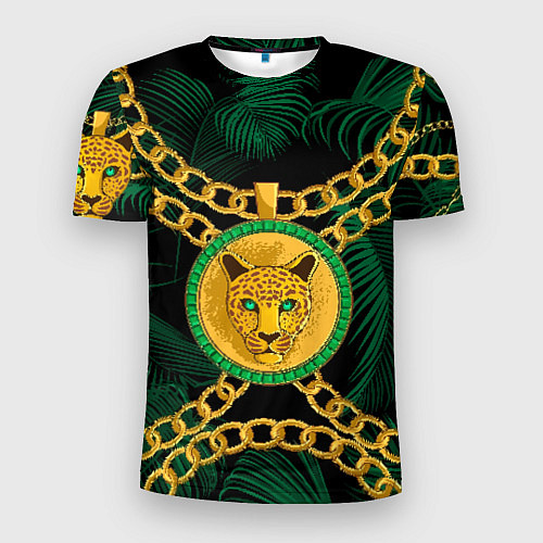 Мужская спорт-футболка Золотой леопард и цепь / 3D-принт – фото 1