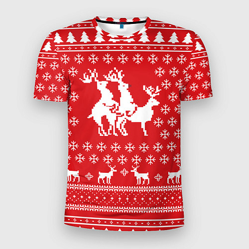 Мужская спорт-футболка Свитер с оленями красный / 3D-принт – фото 1