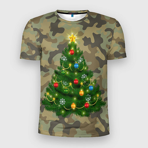Мужская спорт-футболка Ёлка на армейском камуфляже для нового года / 3D-принт – фото 1