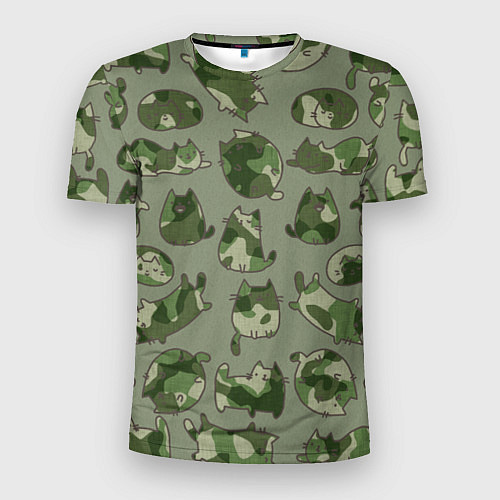 Мужская спорт-футболка Камуфляж с котиками хаки / 3D-принт – фото 1