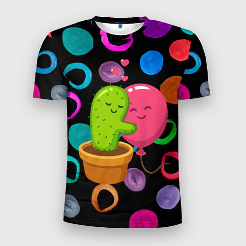 Мужская спорт-футболка Влюбленные кактус и шарик / 3D-принт – фото 1