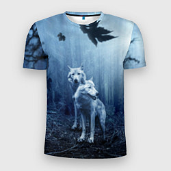 Мужская спорт-футболка Волки в тёмном лесу