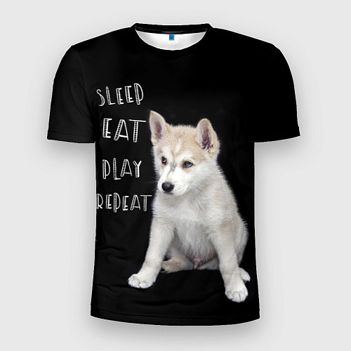 Мужская спорт-футболка Sleep Eat Play Repeat Хаски щенок / 3D-принт – фото 1