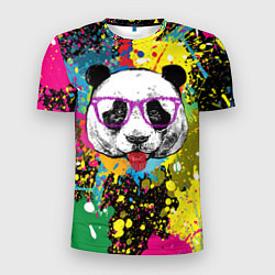 Футболка спортивная мужская Панда хипстер в брызгах краски, цвет: 3D-принт