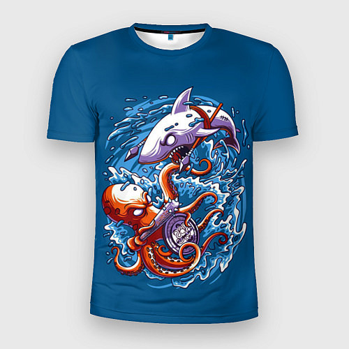 Мужская спорт-футболка Осьминог vs Акула / 3D-принт – фото 1